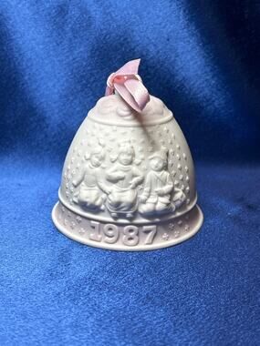 Vintage Lladro 1987 Bisque Porcelain Christmas Bell Ornament